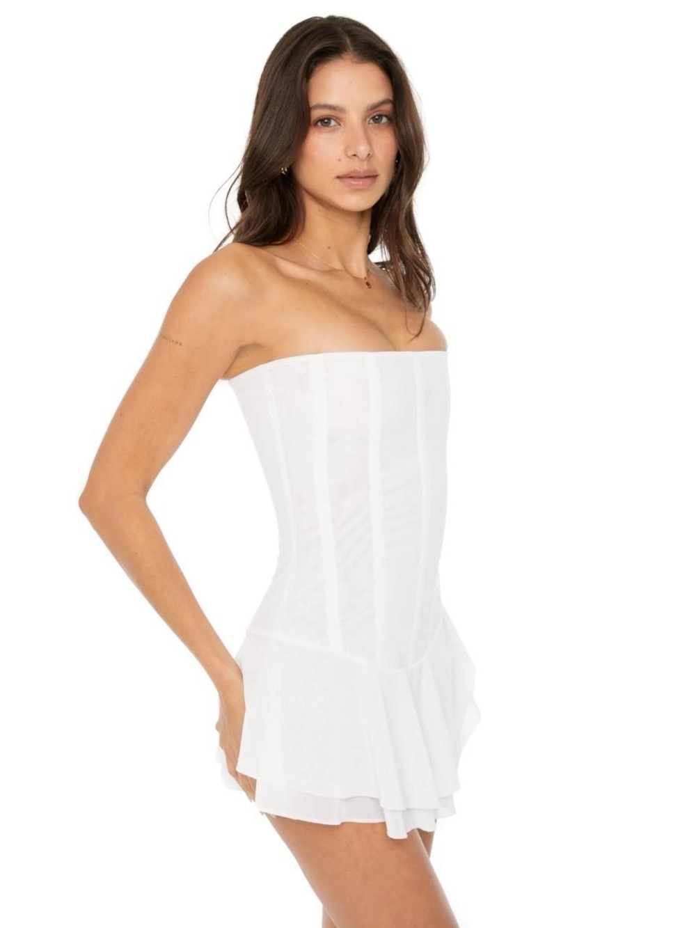 ARE YOU AM I White Strapless Corset Mini Dress